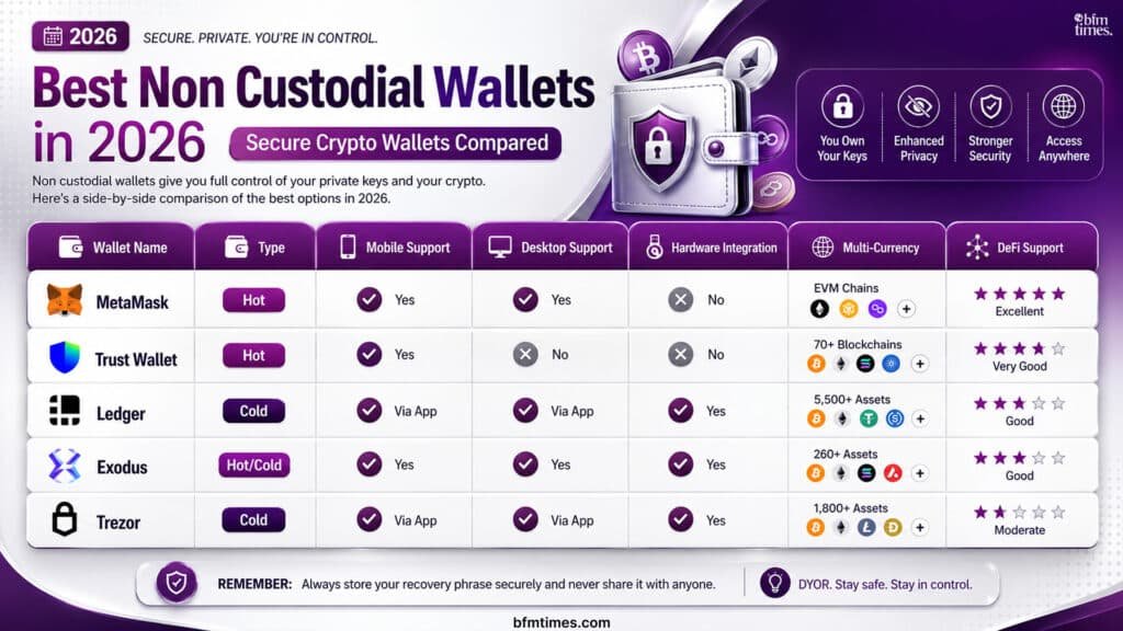 Best Non Custodial Wallets in 2026 Secure Crypto Wallets Compared