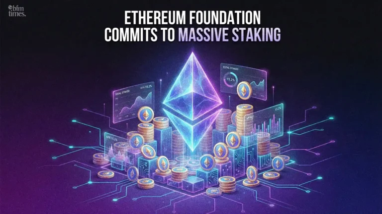 Ethereum Foundation Staking illustration showing ETH validator infrastructure, treasury staking, and Proof of Stake yield generation