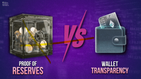 Proof of reserves vs wallet transparency comparison showing crypto exchange reserve vault and transparent crypto wallet on blockchain