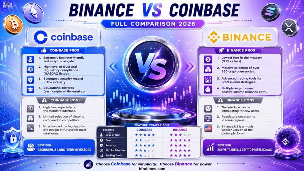 Binance vs Coinbase: Full Comparison 2026