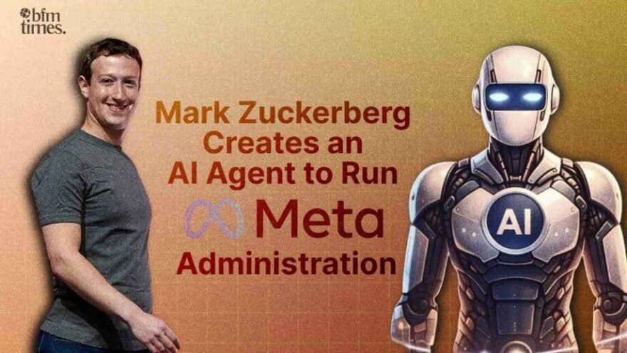 Meta CEO AI Agent concept showing Mark Zuckerberg alongside an AI robot representing automated corporate leadership at Meta Platforms