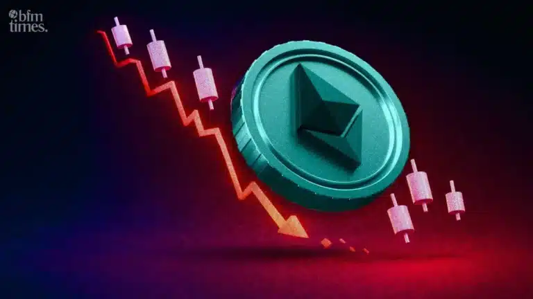 Sharplink Ethereum loss illustration showing ETH coin and falling price chart during crypto market volatility