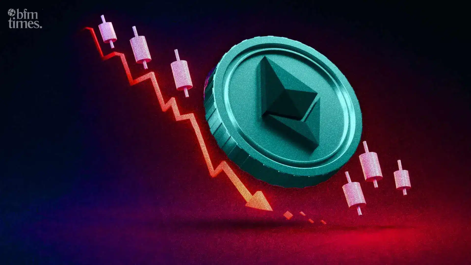 Sharplink Ethereum loss illustration showing ETH coin and falling price chart during crypto market volatility