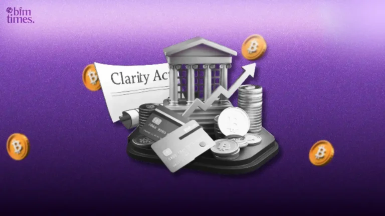 CLARITY Act and crypto banking expansion illustration showing digital assets, bank infrastructure, and rising cryptocurrency adoption in the U.S.
