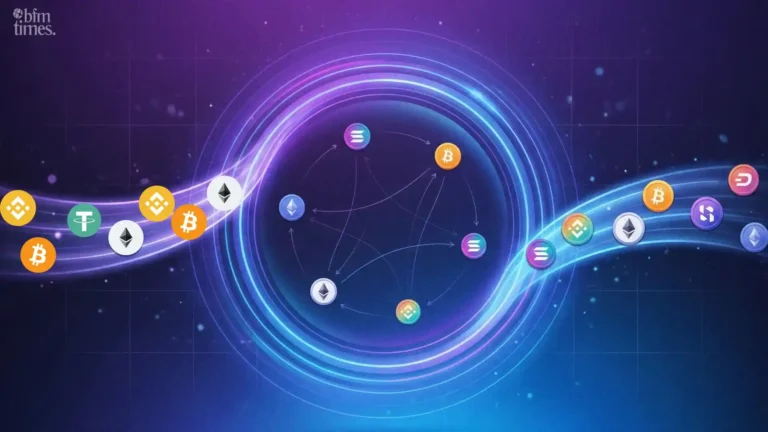 Automated Market Makers (AMMs) concept showing crypto tokens moving through liquidity pools in DeFi trading