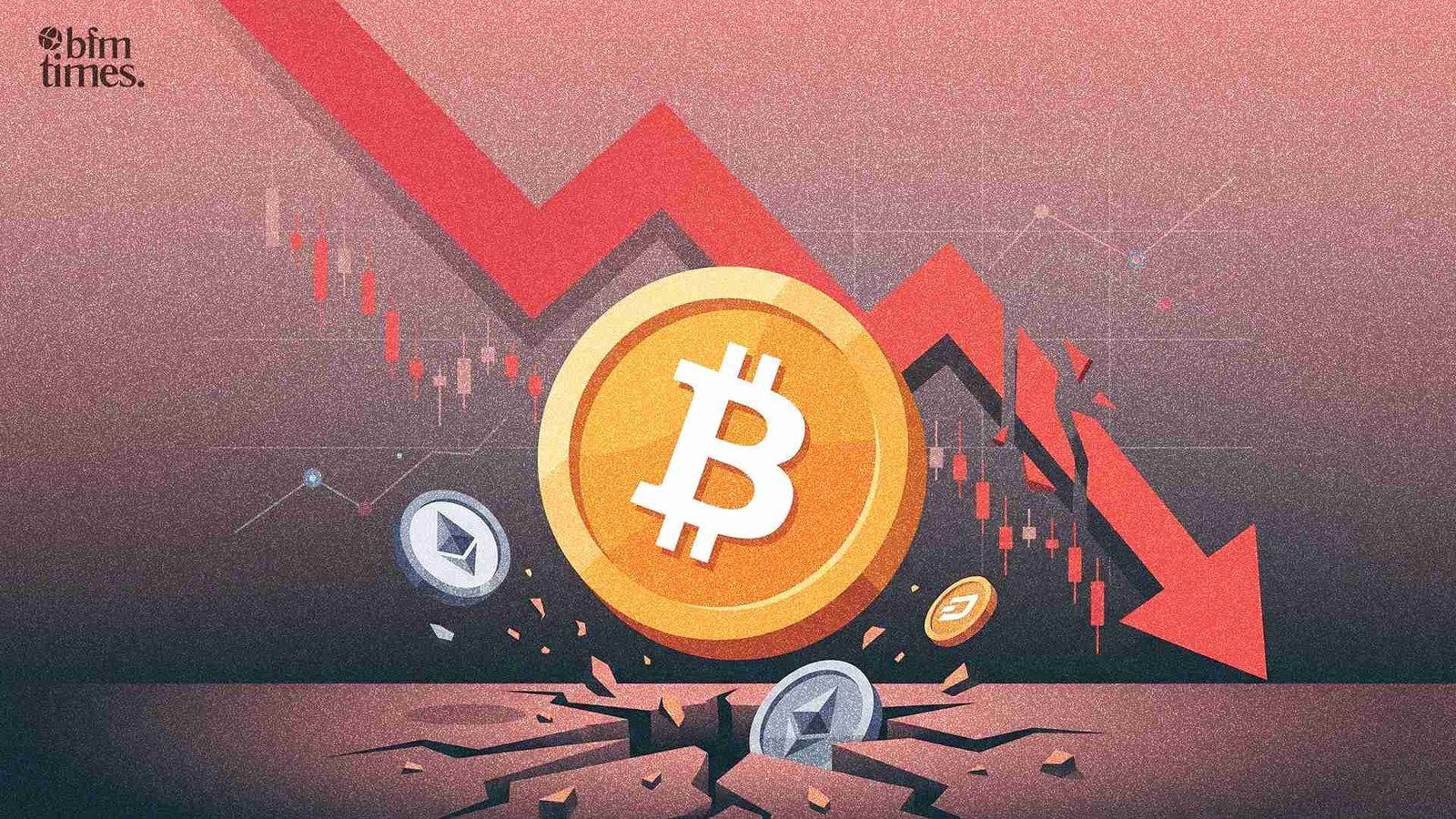 Bitcoin crashing in March 2026 with red downward trend and crypto market decline