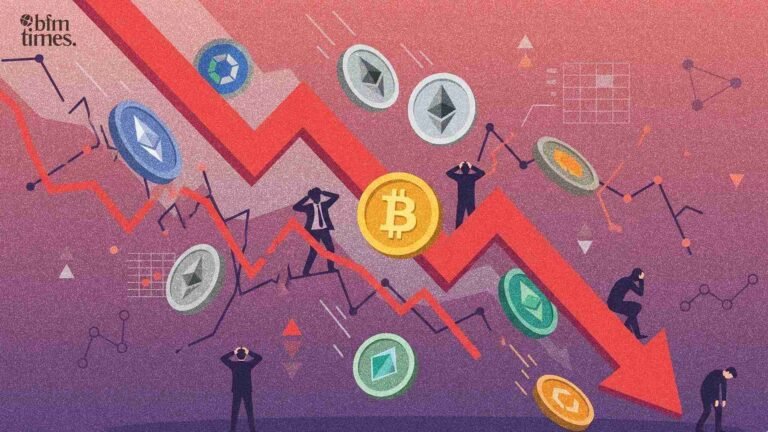 Crypto crashing in March 2026 showing Bitcoin and altcoins falling amid market downtrend and liquidity crisis