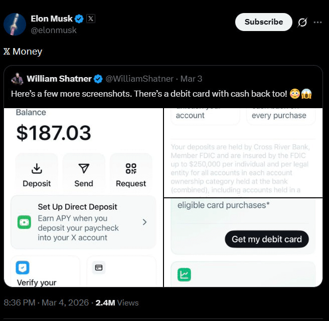 Screenshot of X Money's Beta Version