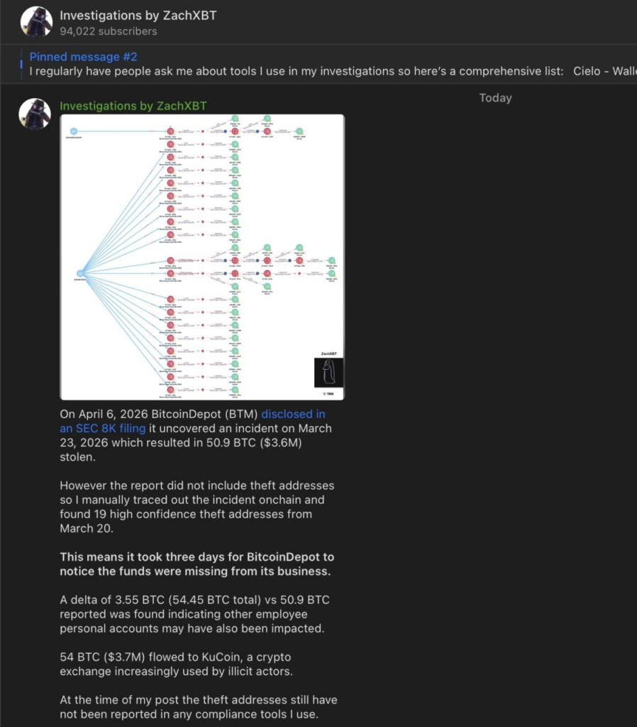 ZachXBT Investigates Bitcoin Depot Hack