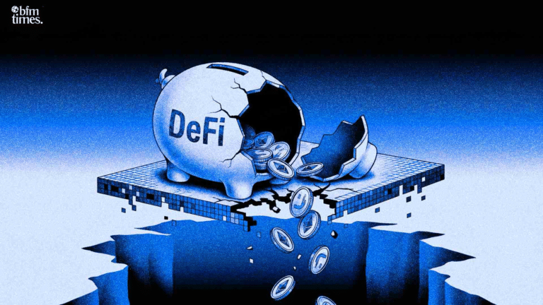 Broken piggy bank with DeFi coins